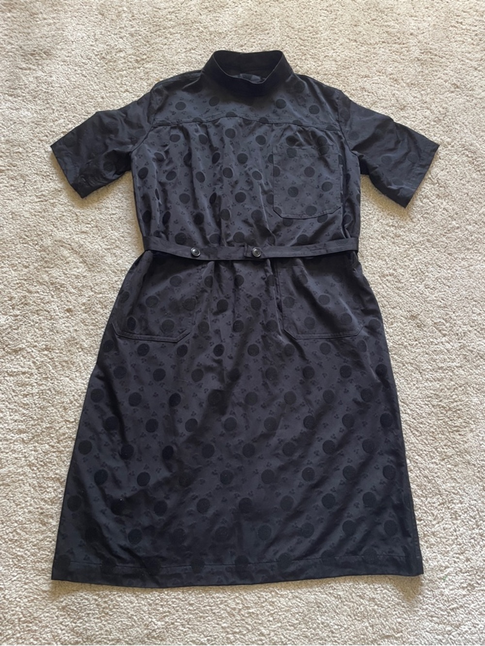Comme des Garcons Black Polka Dot Short-Sleeve Dress with adjustable belt size M